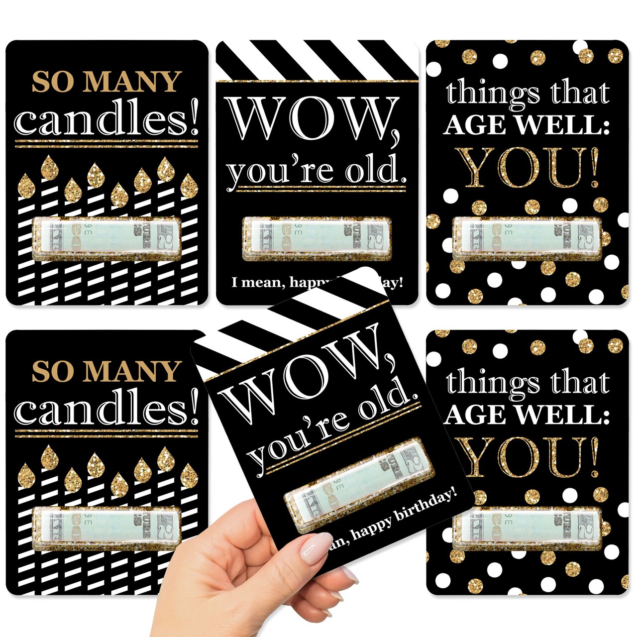 Big Dot of Happiness Adult Happy Birthday - Gold - DIY Assorted Birthday Cash Holder Gift - Funny Money Cards - Set of 6